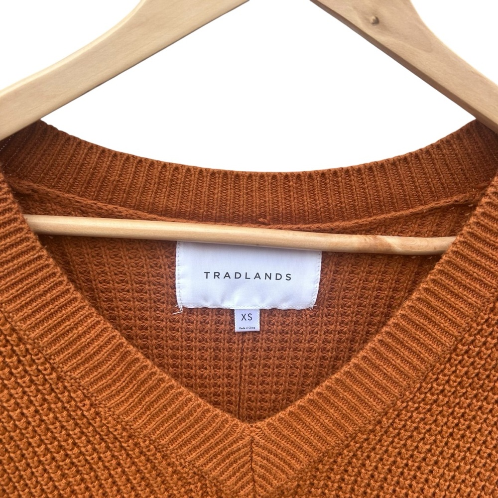Tradlands Canyon Cotton Waffle Knit Sweater XS Rust Slouchy V-Neck Pullover - Picture 8 of 8